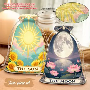 2pcs Astrology Tarot Drawstring Bags, Constellation & Sun Moon Phase Prints, Mysterious Style, Portable Storage for Jewelry/Dice/Cosmetics, Ideal for Wiccan Believers & Mysticism Enthusiasts