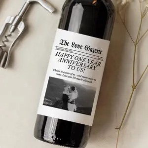 [10 PACK] Custom Anniversary Gift for Husband/Wife, Personalized Wedding Newspaper Bottle Label for 1st Year Anniversary, Boyfriend or Girlfriend Gift