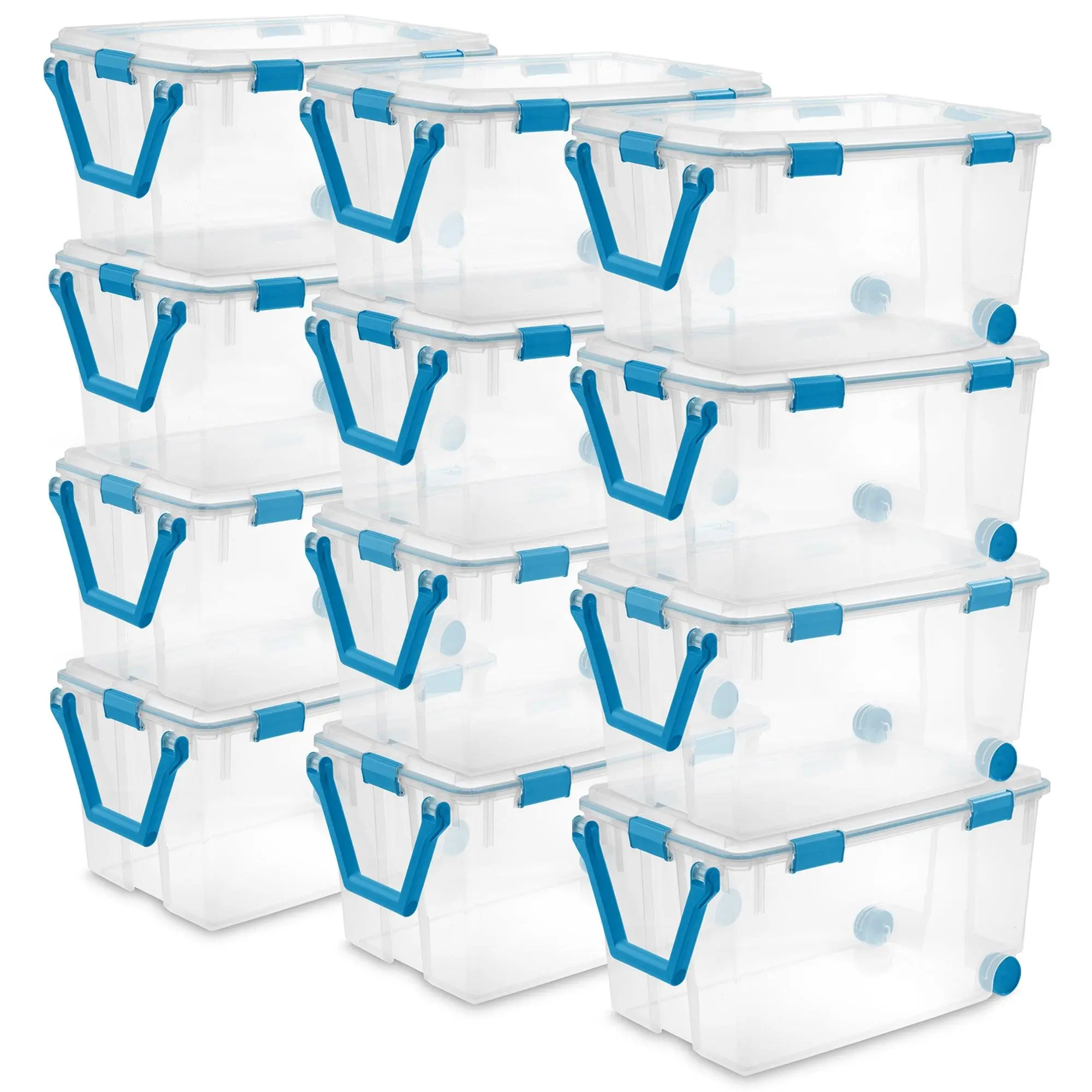 Sterilite 120-Qt Clear Plastic Wheeled Storage Bin w/ Gasket Latch Lid, 12 Pack Sterilite 120-Qt Clear Plastic Wheeled Storage Bin w/ Gasket Latch Lid, 12 Pack