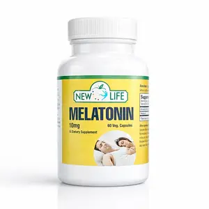 New Life Melatonin 10mg 60 Veg Capsules Natural Dietary Supplement for Sleep Support and Relaxation