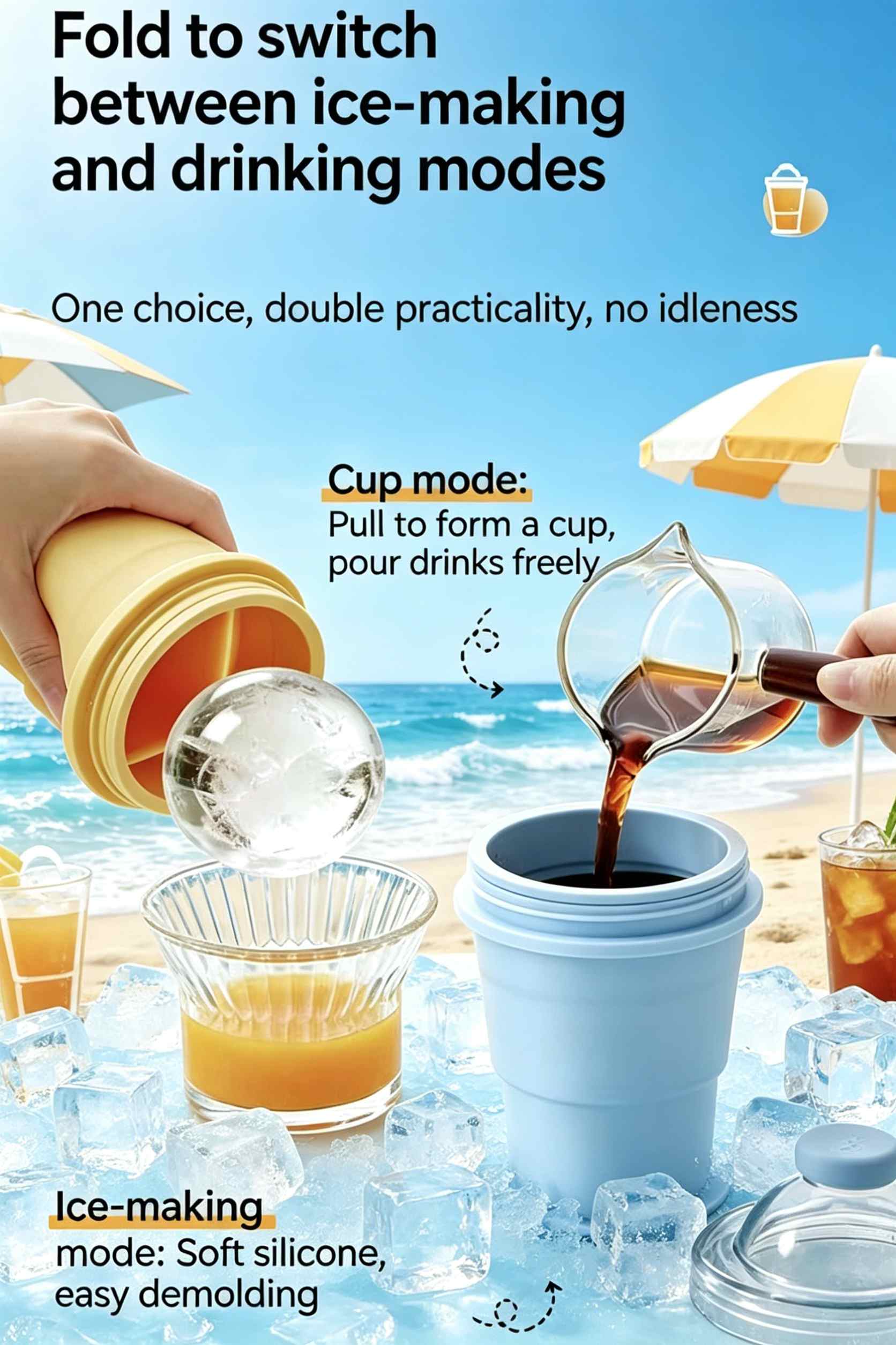 Portable foldable silicone cup with built-in straw, reusable and lightweight. Heat-resistant, easy to clean and store, great for travel, hiking, camping, office and daily outdoor use.