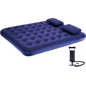 Queen Size Camping Air Mattress Inflatable Bed with Pillow,Include Hand Pump
