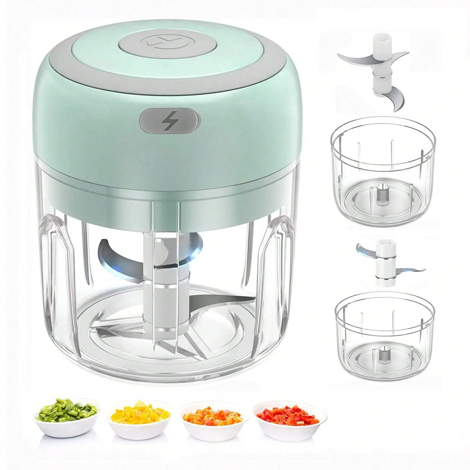 Wireless USB-Recharge Compact 250ml Electric Garlic Chopper, Portable Mini Anti-Cut Safety Food Processor, Vegetable Cutter, Onion Mincer for Ginger, Chili, Household Kitchen Appliance