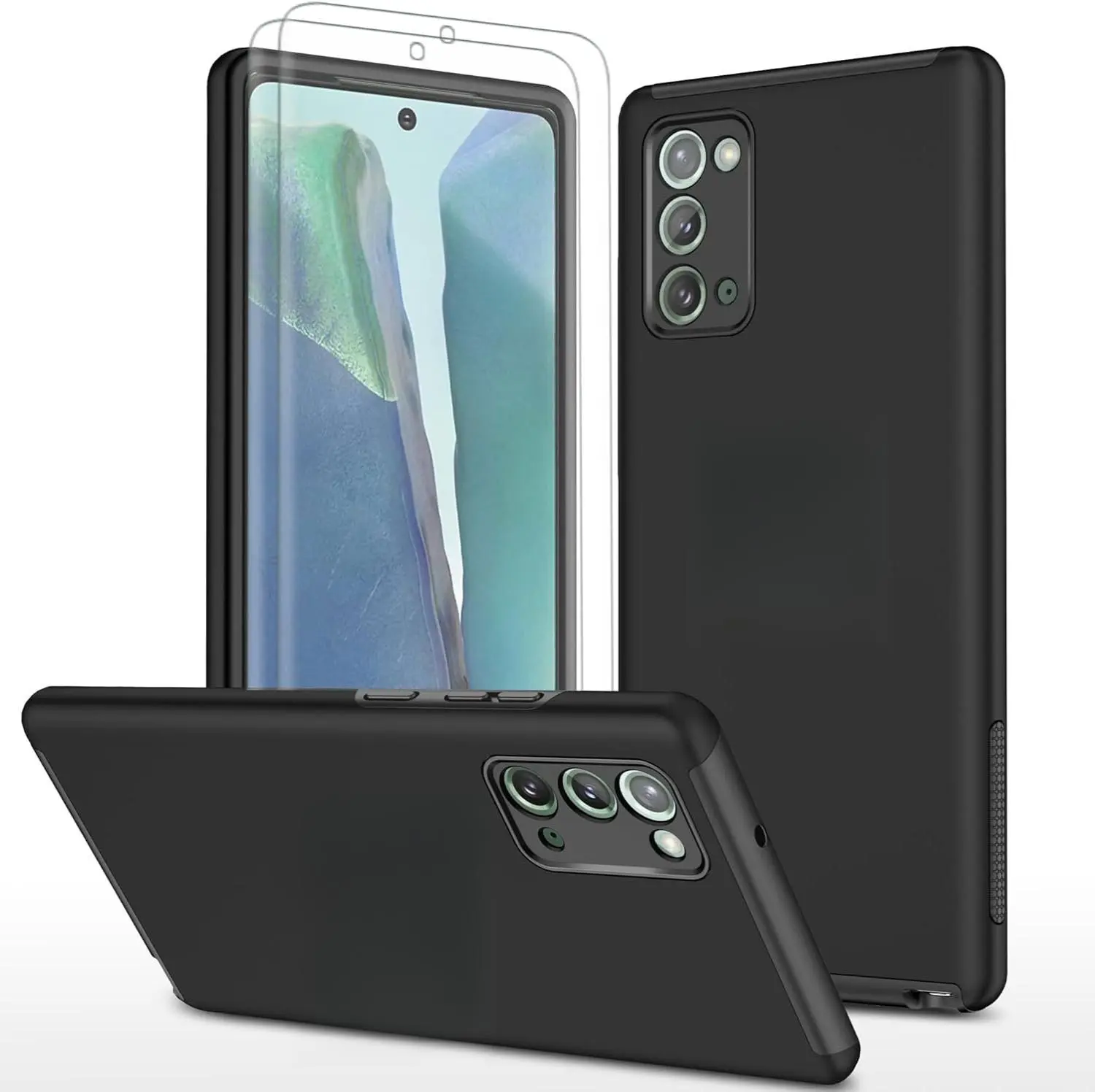 Note 20 Case, Samsung Galaxy Note 20 Case with Self Healing Flexible TPU Screen Protective [2 Pack], Military Grade Invisible Kickstand Case for Samsung Note 20 5G-Black