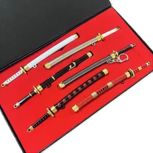 Roronoa Zoro Anime  Keychain Set - 3PCS One Piece Cosplay Mini Katana with Display Stand, Metal Pendant Gift for Fans & Collectors