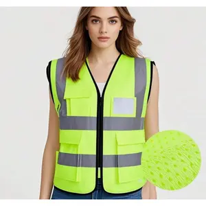 Reflective Vests With Pockets And Zipper High Visibility Mesh Construction Vest For Men Women