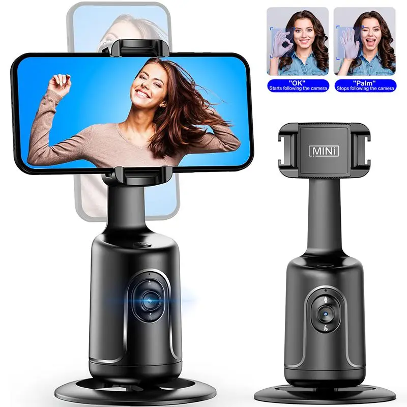 Auto Tracking Face Phone Selfie Stand, Portable Smart Selfie Stick, 360° Rotating Phone Camera Stand, No APP Required, Gesture Control, Track Face Camera Selfie Accessories
