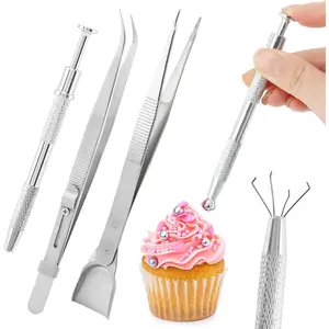 4 PCS Sprinkles Tools for Cake Decorating,Sprinkle Pen Pearl Grabber with 4 Claws,Cake Tweezers Pearl Sprinkle Spoon with Shovel Head,for Cookie Cupcake Decorating Supplies
