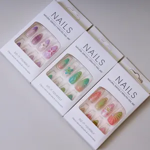 Hot Sale Custom 3D Flower French Style Full Cover Press on Nails Art High Quality False Nails 24Pcs for Women