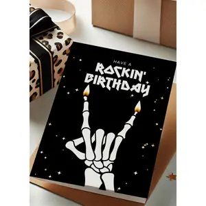 Metal Horns Skeleton Happy Birthday Card