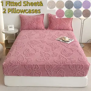 Polyester Bed Sheets Set, Thick Velvet Fabric, Includes 1 Fitted Sheet & 2 Pillowcases, Soft & Comfortable, Ideal for Bedroom Dorms