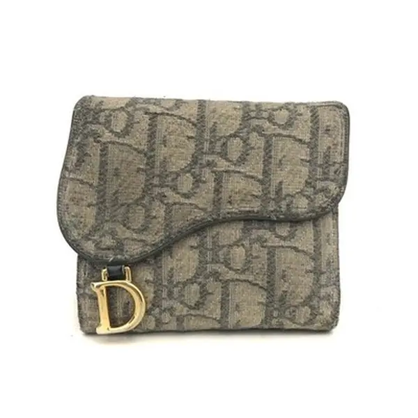 Pre-owned Other Other Christian Dior Saddle Oblique Trotter Canvas Trifold Wallet Blue 12698008280/315197