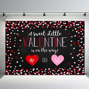 Valentine Gender Reveal Banner, Baby Shower Decoration Cloth, Party Decor, He or She Photography Backdrop, Cake Table Prop, No Power Needed
