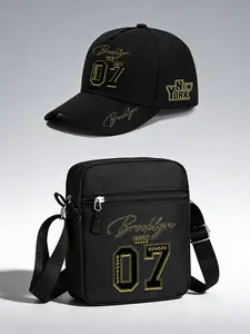 Men's Brooklyn Baseball Hat & Bag Set, Adjustable Slim Fit Design, Casual Streetwear Accessory, Perfect Gift for Him Her