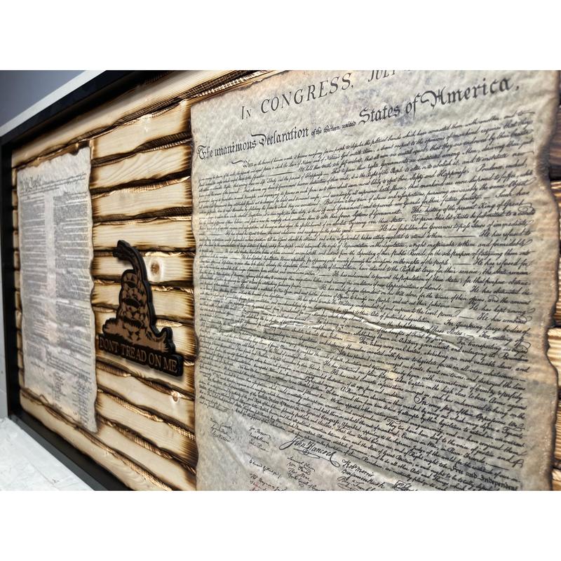 Battle Worn Declaration / Constitution Carved Wood Flag