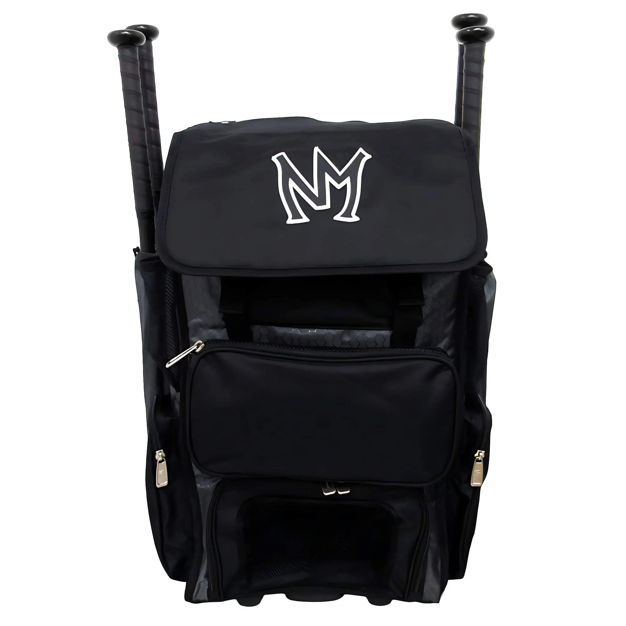 No Mercy Baseball Bat Bag with Heavy-Duty Rolling Wheels for Travel Games and Practice Play, Youth and Adult Equipment Storage Tote for Balls, Gloves, Accessories - Hold Up To 4 Bats - Black Color