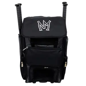 No Mercy Baseball Bat Bag with Heavy-Duty Rolling Wheels for Travel Games and Practice Play, Youth and Adult Equipment Storage Tote for Balls, Gloves, Accessories - Hold Up To 4 Bats - Black Color