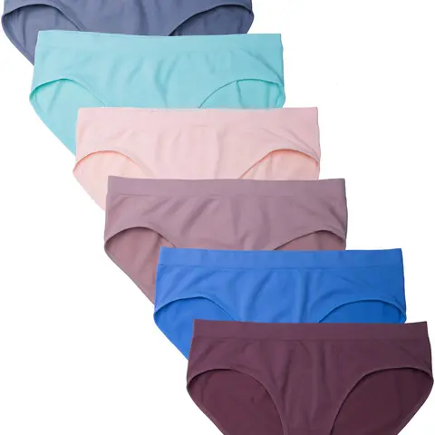 Kalon Women's 6-Pack Seamless Hipster Briefs - Preppy, Chic, Comfy Stretchy Plain Nylon Spandex Knit Panties, XS-4XL (3X Incl), Soft Minimalist Seamless Edge Undies for Women