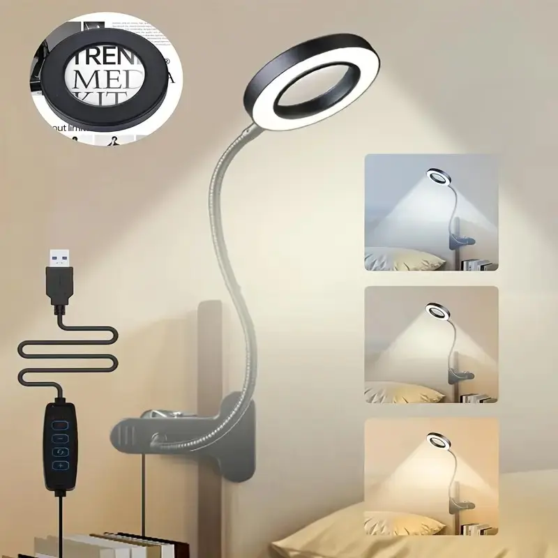 Modern USB Magnifying Desk Lamp, Dimmable Lamps, 5X Magnification, Adjustable Brightness, Light Dimmable, 3 Color Modes, USB Powered, Switch Control, Includes Light Source, Suitable for Nail Art, Repairs, Reading