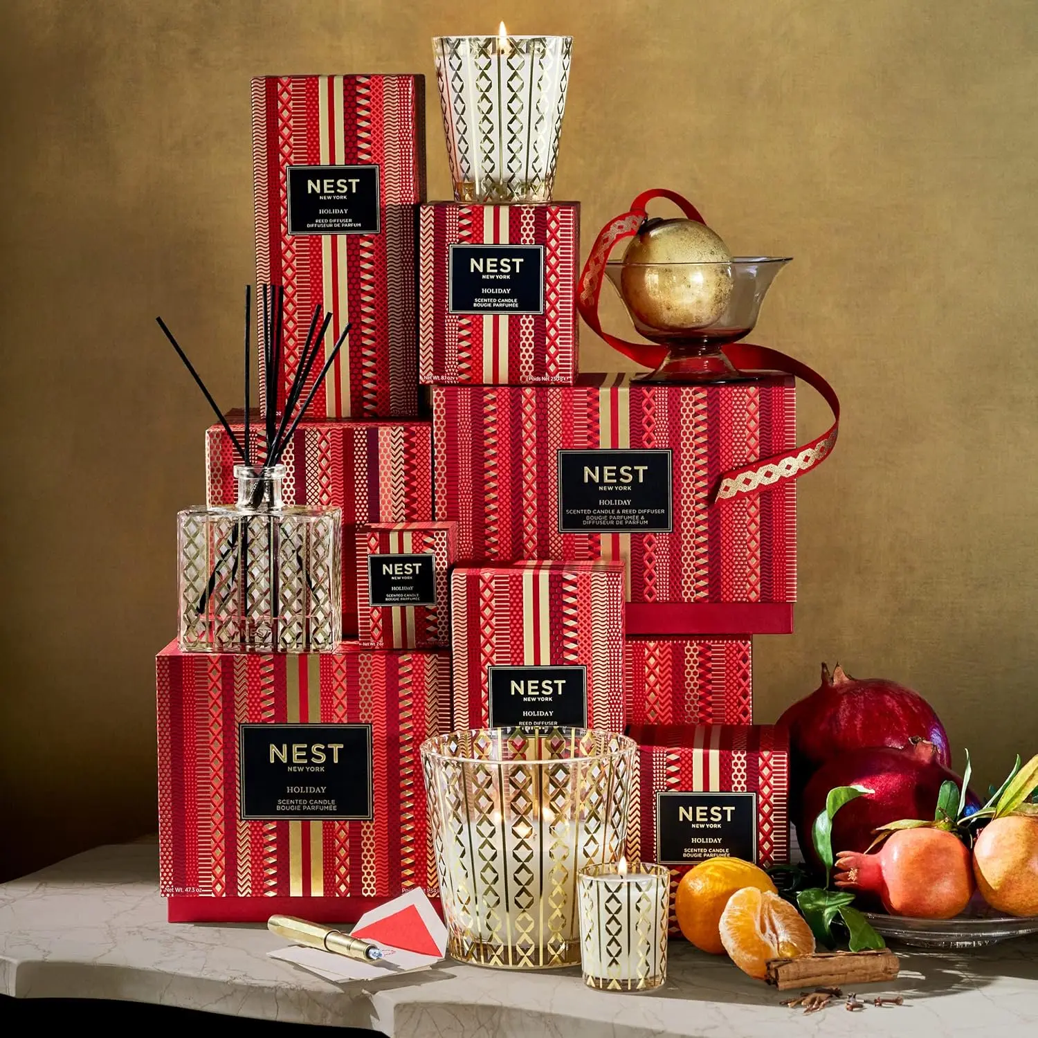 Nest New York Holiday Scented Candle 21.2oz | 3 Wick Nest Candle Non Toxic & Fresh | Enhance Relaxtion,Romance and Fragrance Glass Scented | Gift Valentine