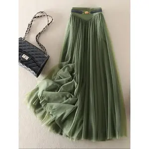 Women’s high-waisted midi aesthetic skirt, womenswear, plain design, fitted belted style, all-season casual wear, comfortable and elegant half-skirt