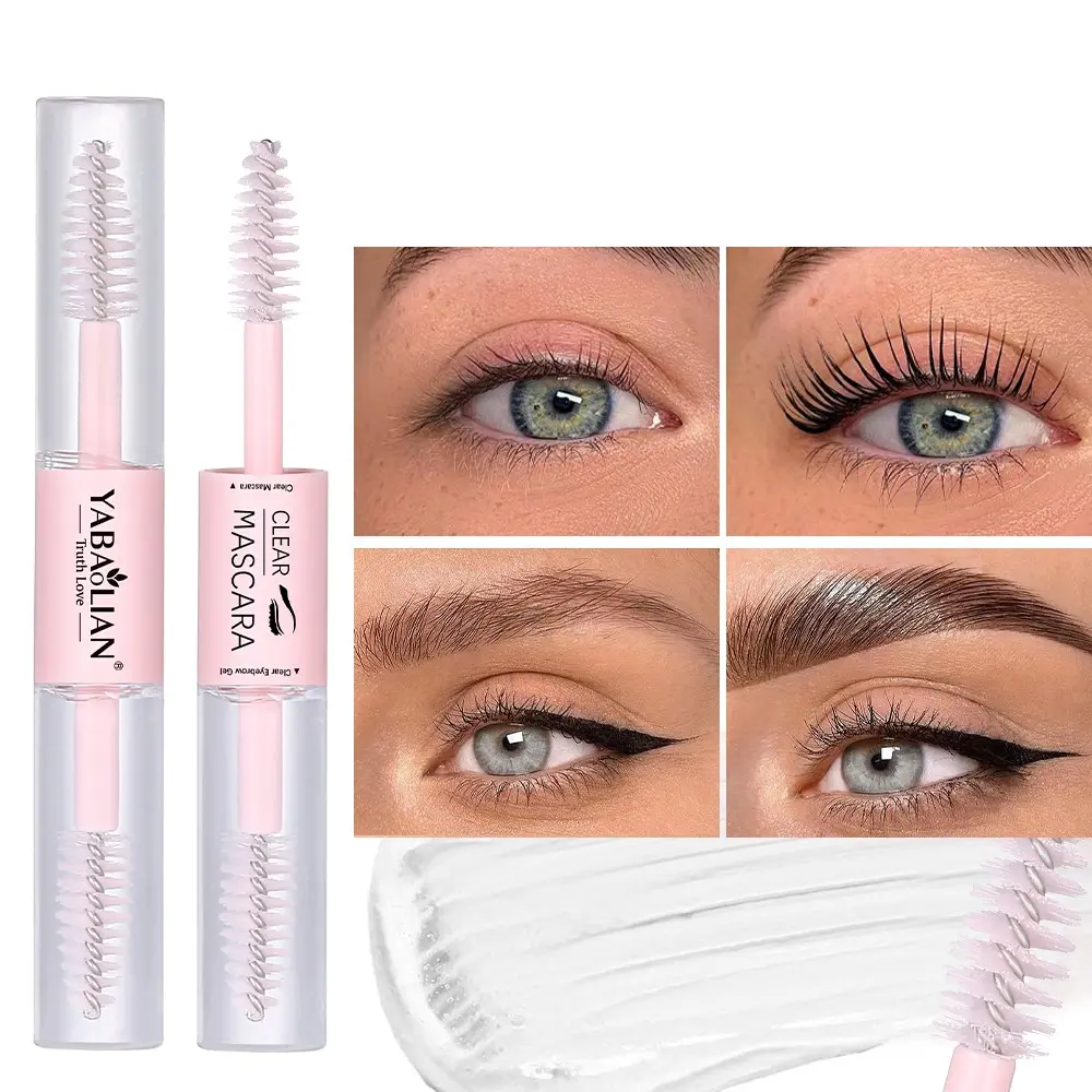 Dual-end transparent Voluminous enhancing mascara and eyebrow styling gel fixative. It acts as a raincoat for eyelashes and eyebrows, preventing smudging and providing a three-dimensional effect