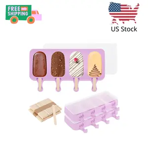 3 Set Violet Popsicles Molds with Lids and 100 Pcs Wooden Popsicles Sticks