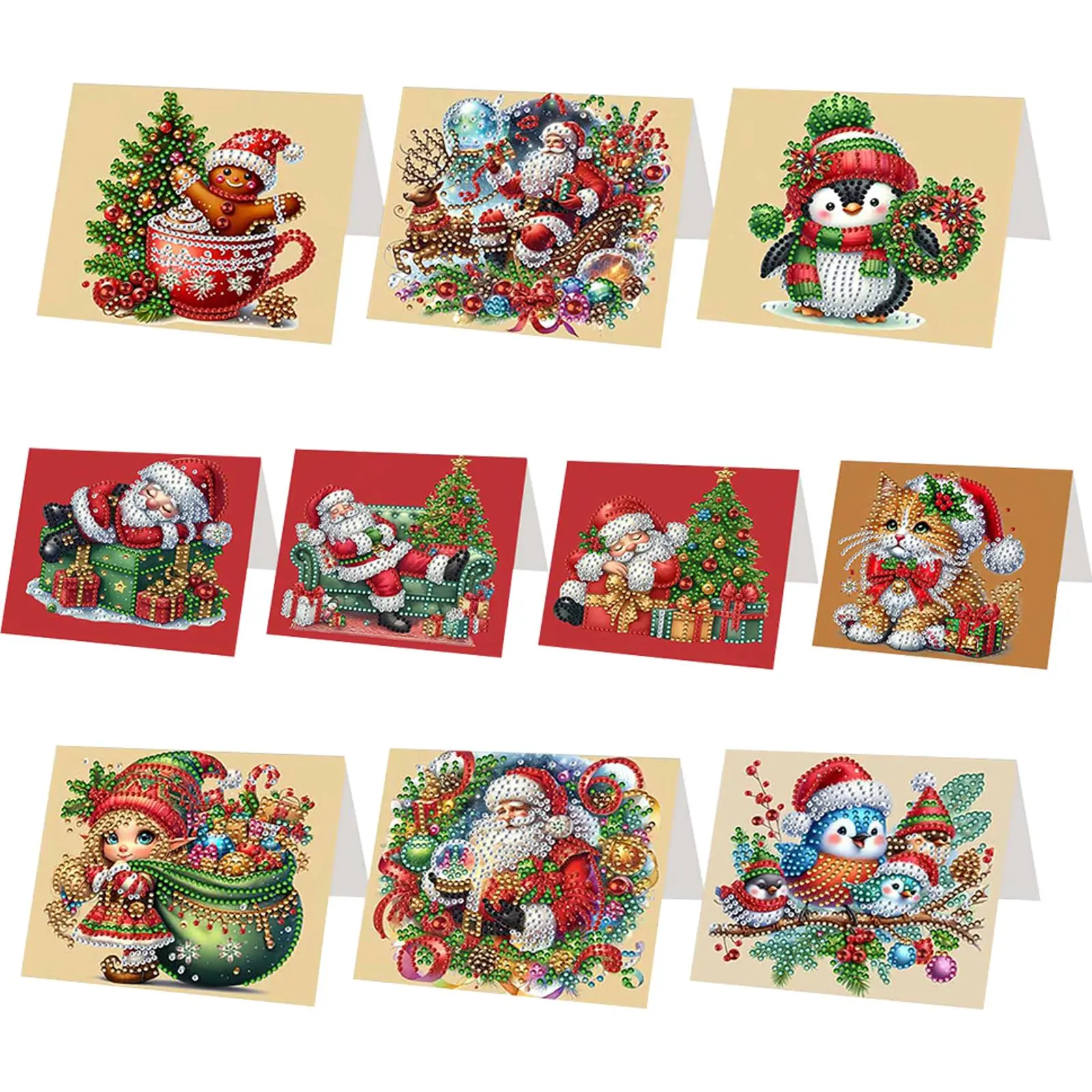 DIY Diamond Painting Christmas Cards Set (6/10/12 PCS) - Rhinestone Mosaic Greeting Cards for Xmas, Birthdays, Special Occasions