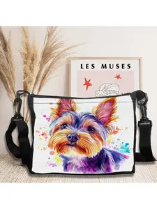 A watercolor photo dog print shoulder bag, a cute Yorkshire print messenger bag, the ideal gift for pet lovers 9.16