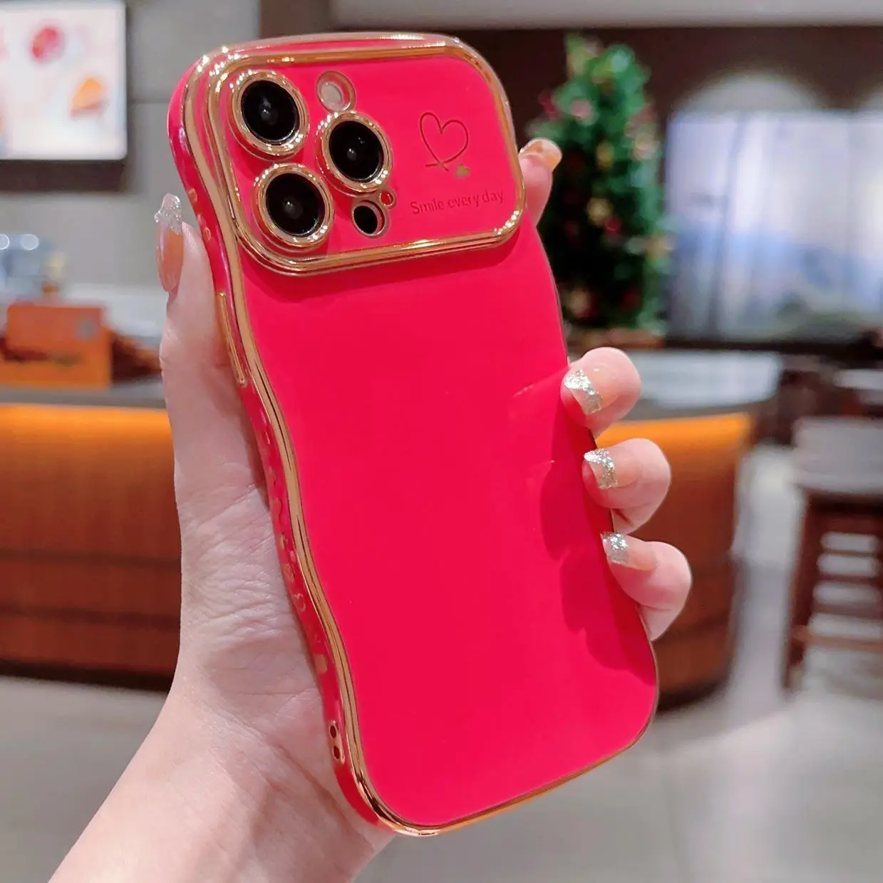 Cute Wave Shape Soft Case for iPhone 16/15/14/13/12/11 Pro Max with Love Heart Raised Camera Protection TPU Phone Case Accessories Durable Silicone Sh