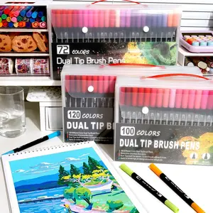 12-120 Color Dual Tip Water-Based Markers, Professional Drawing Highlighter Pens, Adult Kids Art Doodle Supplies, Perfect Gift