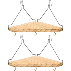 Fabric Wall Cubicle Corner Shelf with Hooks for Work Decor Wooden Cubicle Organizer Storage Shelf with Hangers Cubicle Accessories for Women Men Desk 2 Pack