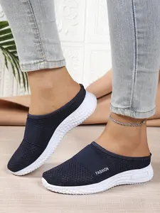 Women's Breathable Textile Slip-On Half Slippers, Casual Soft Bottom Anti-Slip Outdoor Shoes, All Seasons Comfortable Mom Shoes, Walking Shoes