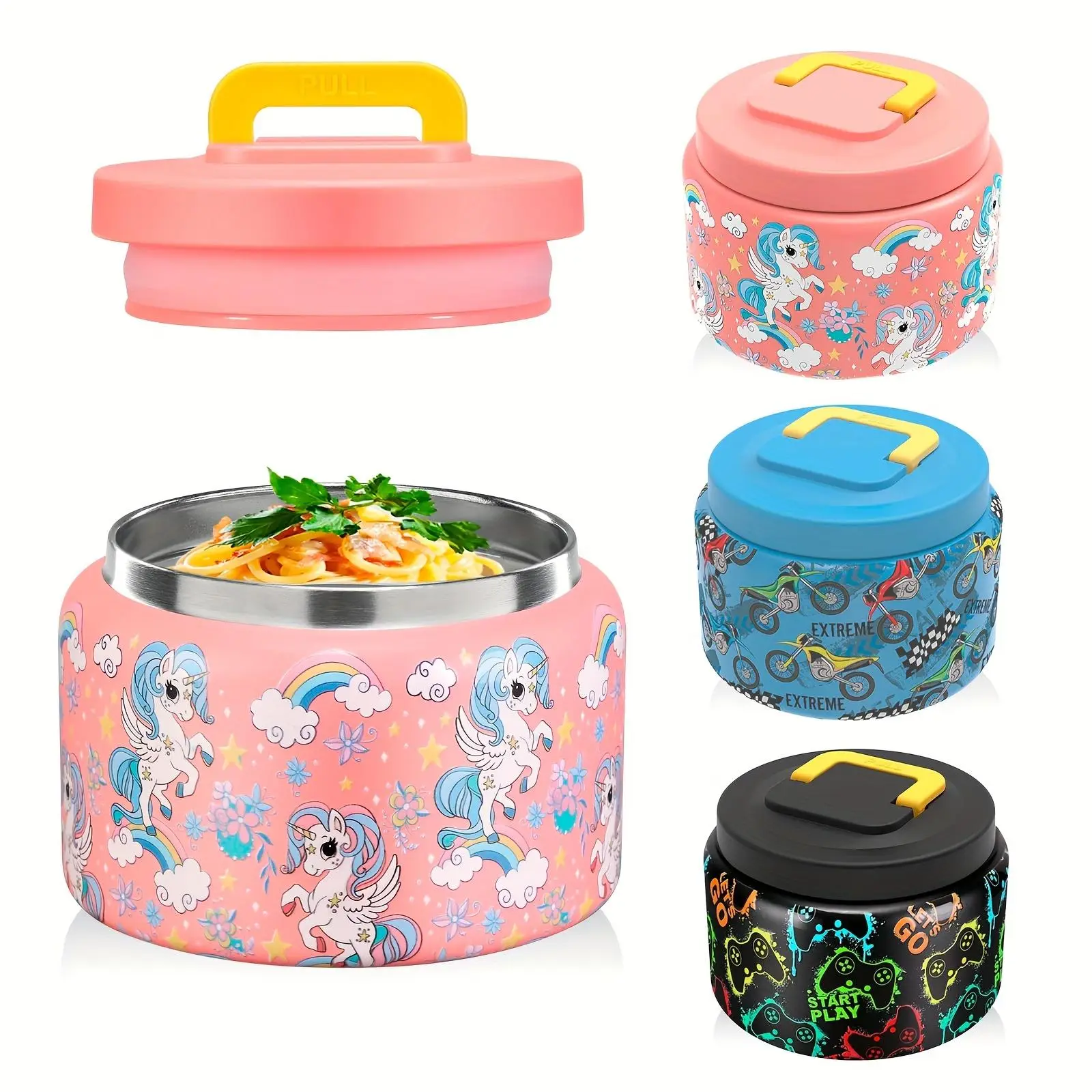Cute Cartoon Pattern Pastel Lunch Soup Box, 1 Count Portable Thermal Soup Container without Spoon, Kitchenware Insulated Food Storage Box with Handle