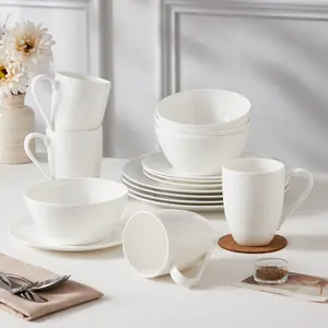 【Spring Deal】Silvanest 16-Piece Minimalist Beaded Dinnerware Set | Service for 4 White Plates & Bowls | Durable & Chip-Resistant | Dishwasher Safe Kitchen Set