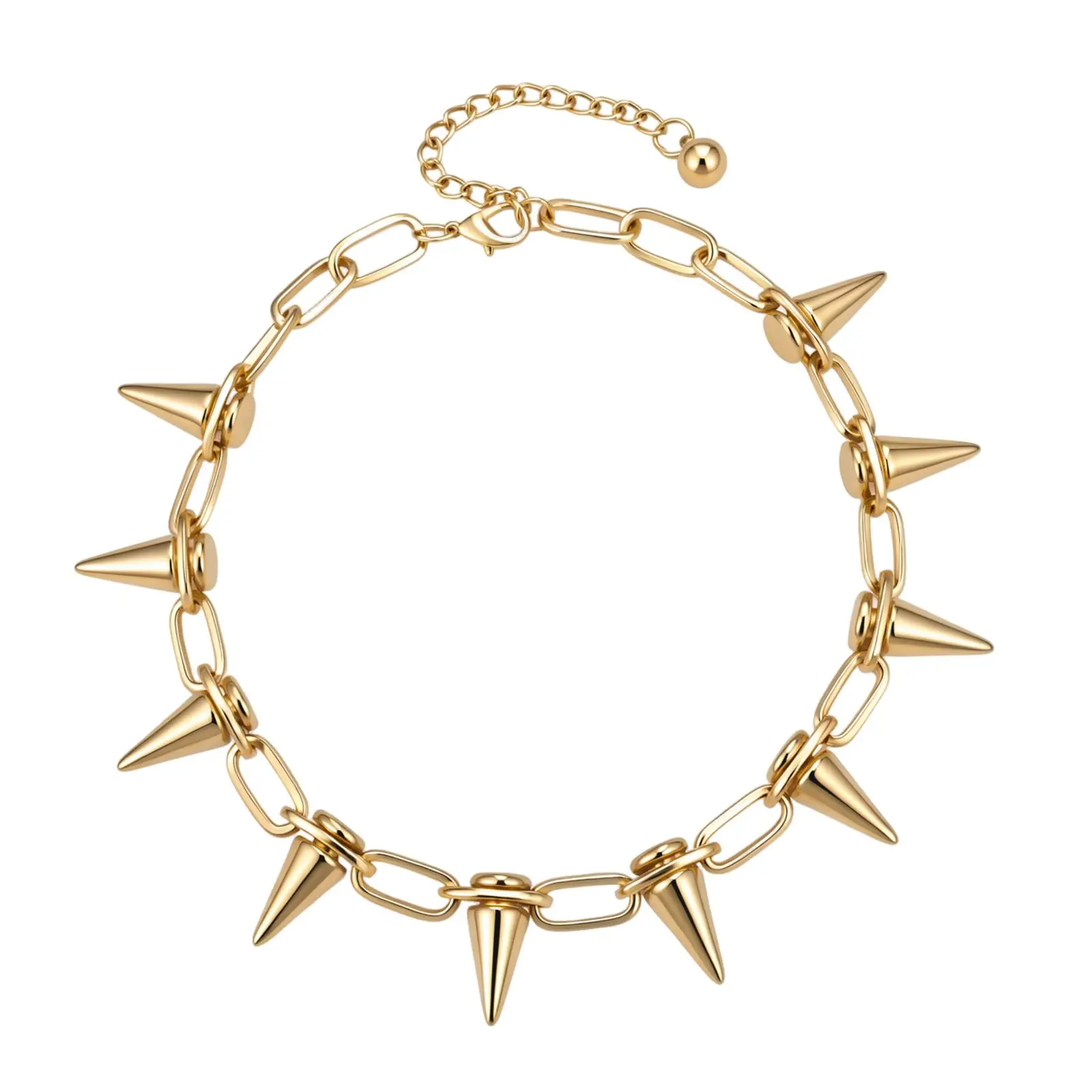 OIDEA Punk Cone Spike Choker Necklace, Unisex Alloy Statement Chunky Link Chain with Magnetic Clasp, Edgy Street Style Jewelry, Cone Spikes, Birthday, Happy Birthday