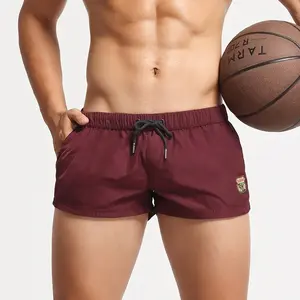 Men's Low-Waisted Above-Knee Ultra-Short Quick-Drying Swimwear Shorts Breathable Fabric for Summer Fitness Hot Spring Soaking Comfortable Beach Pants Menswear Trouser Plain Beige