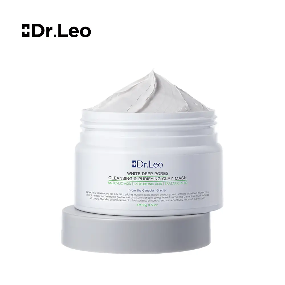【On Sale】Dr.Leo 3-in-1 White Clay Mask 100g – Deep Pore Detox for Sensitive Skin, Acne Care, Blackhead Removal & Oil Control