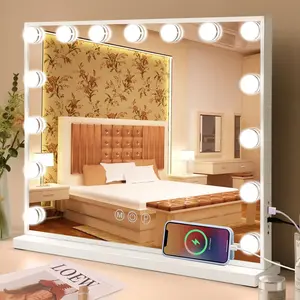 Vanity Mirror with Lights 22.8” – Hollywood Makeup Mirror with 15 Dimmable Bulbs, 3 Color Modes, USB Port & 10X Magnifying Mirror
