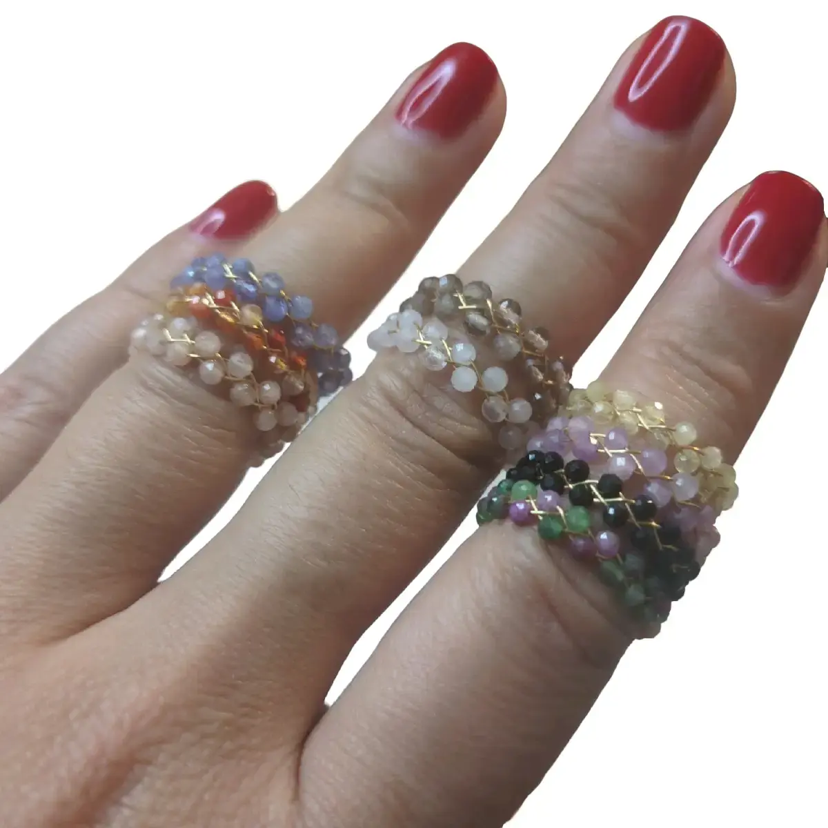 Adjustable Size Dainty Crystal Chain Bead Rings - Golden Faceted Adjustable Size Dainty Crystal Chain Bead Rings - Golden Faceted