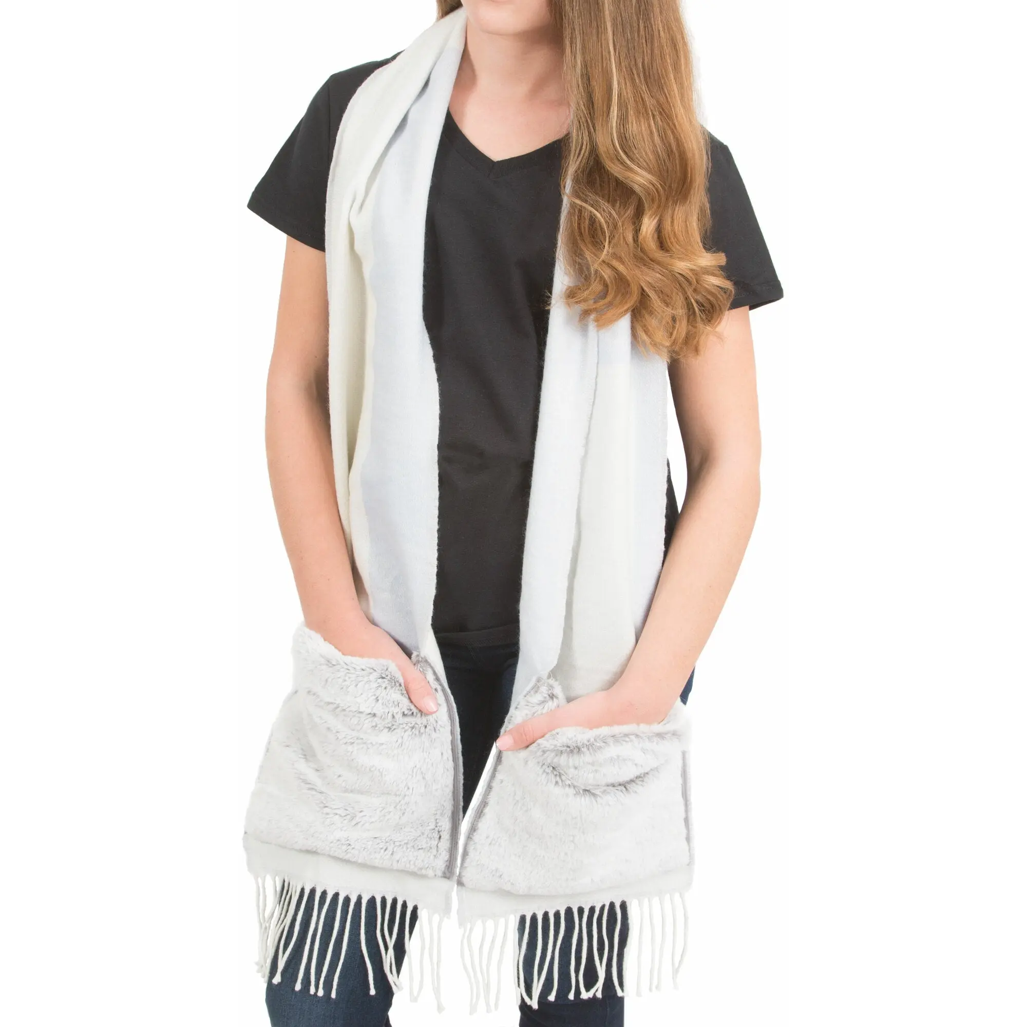 Winter White 71" Brushed Acrylic Faux Fur Pocket Scarf