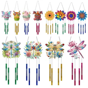 4Pcs Acrylic Colorful Flower / Dragonfly / Cup Cake Diamond Painting Hanging Wind Chimes DIY Crystal Wind Chime