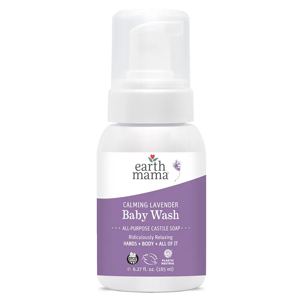 Earth Mama Calming Lavender Castile Baby Wash – Gentle Family Cleanser with Organic Lavender & Vanilla – 5.3 fl oz