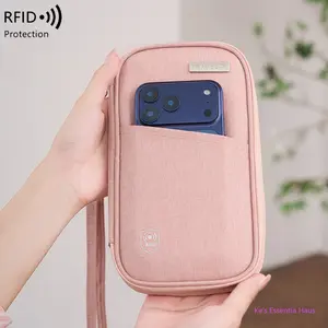 Viral Pink RFID Passport Wallet Nylon Travel Organizer Removable Lanyard Card Slots Anti-Theft Travel Essentials For Men Women