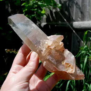 7" 395g Channeler Cross Pink Shadow Smoky Lemurian Seed Quartz Crystal Starbrary Cluster, Brazil
