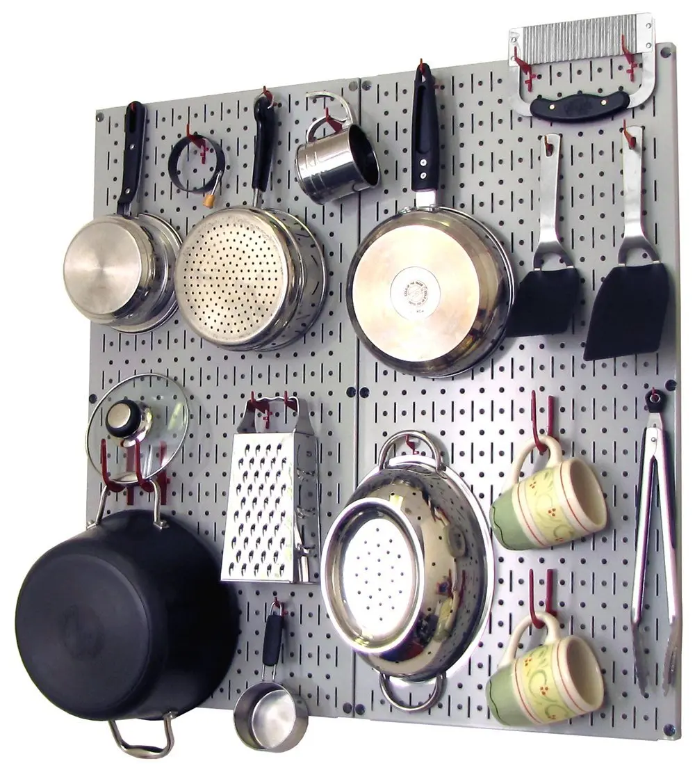 Kitchen Pegboard Organizer Kit Pots & Pans Rack - Gray Pegboard with Hooks