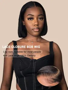 Real Human Hair Wear and Go Glueless Bob Wig Human Hair Pre Plucked Pre Cut 4x4 Lace Closure Bob Wigs For Black Women Human Hair Glueless Straight Bob Lace Front Wigs For Beginner