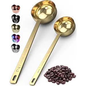 Coffee Scoop Set - 1 Tbsp (15ml) & 2 Tbsp (30ml) Measuring Tablespoon - Stainless Steel Coffee Measuring Spoon and Scooper with Long Handles - Pack of 2 -