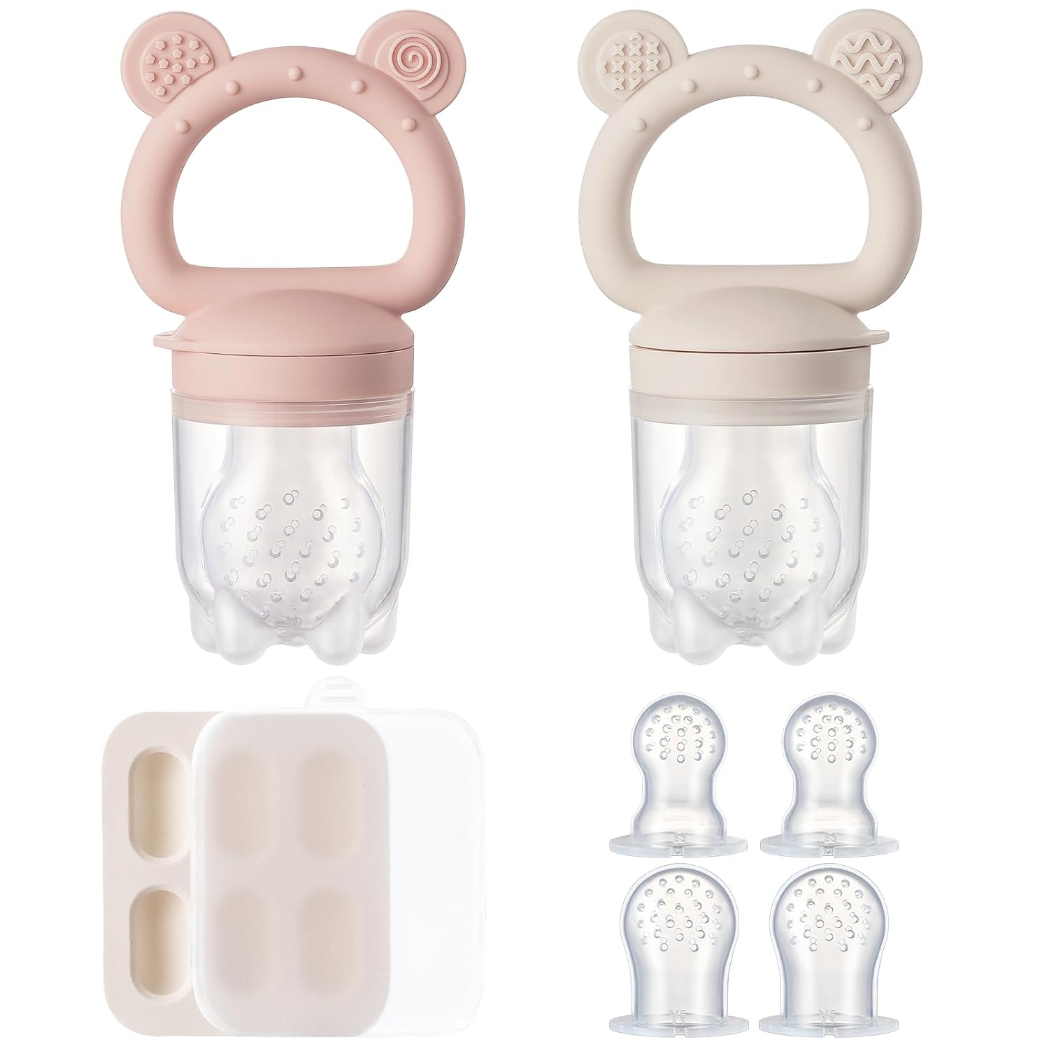 2 Pack Silicone Baby Fruit Feeder & Breastmilk Popsicle Mold with Mini Freezer Tray – Baby Teething Relief, Fresh Food Feeder Pacifier for Infant Self Feeding, Extra Food Pouches, Pink