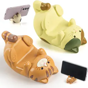 Cat Phone Stand Cellphone Stand Resin Desktop Ornament Set of 2, Cute Cat Design Mobile Holder, Decorative Accessory for Desk Organization